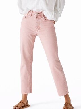 Lucky Brand Pink 90s Loose High Rise Crop Jeans Raw Hem 8/29 Spring Denim